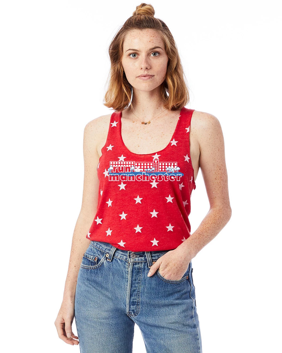 Women's Manchester Racerback Stars And Stripes Tank - Red (RUNMANCH-AA1927P-TRS) 3 Women's Manchester Racerback Stars And Stripes Tank - Red (RUNMANCH-AA1927P-TRS)